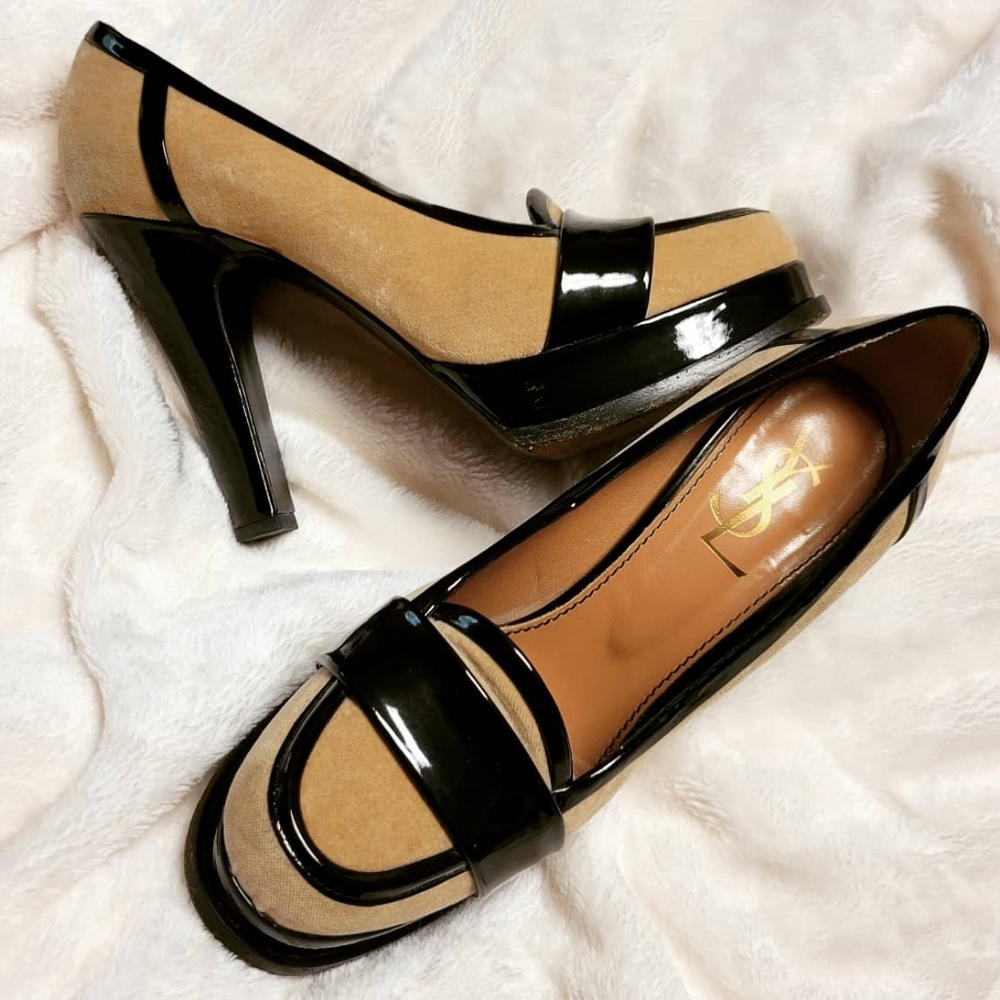 Coffee & Black YSL Loafer Heels - 37.5
